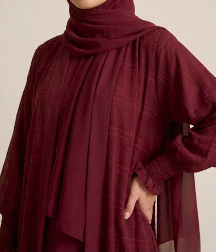 Textured Chiffon Abaya Set